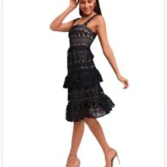 Lulus Women Size X Small Ethereal Navy Blue and Cream Lace Midi Dress Lined - Picture 3 of 14